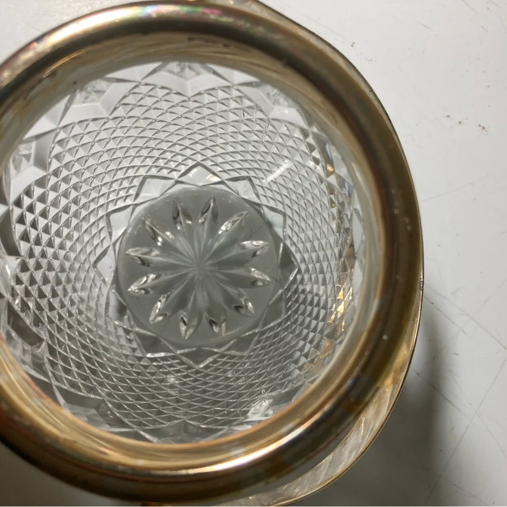Vintage Crystal Glass Ice Bucket with Gold Handle
